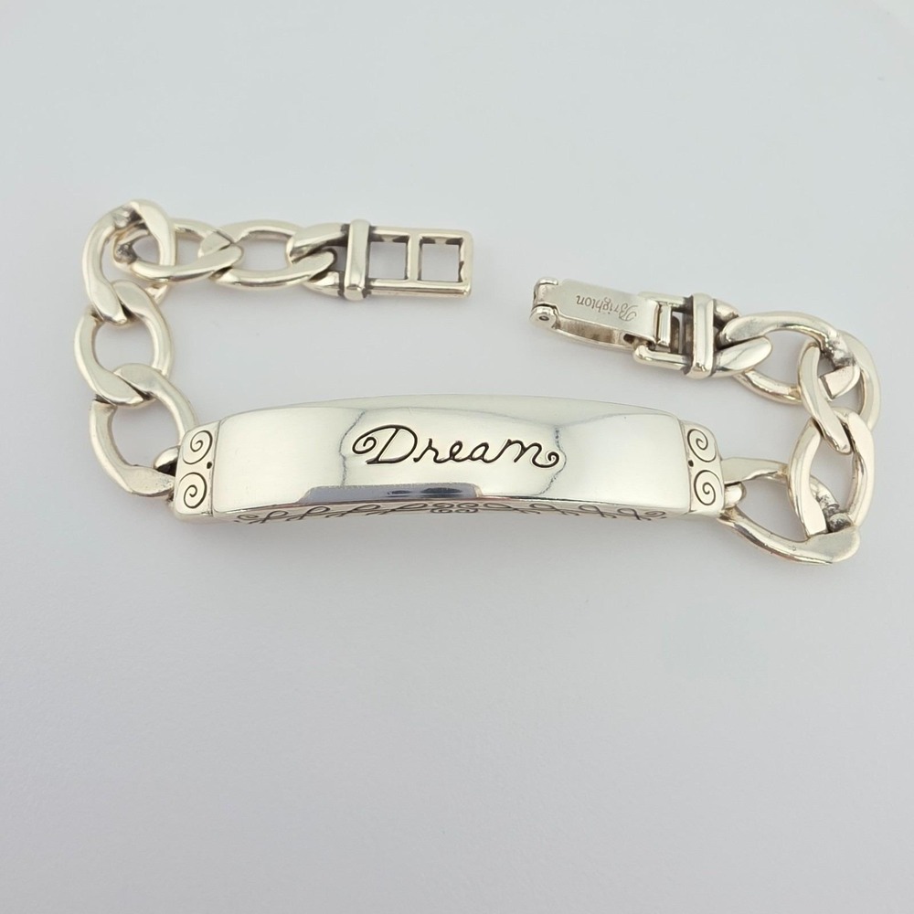 BRIGHTON 'Dream' ID Link Bracelet Etched Bar Scrollwork Silver Plate 6.75"